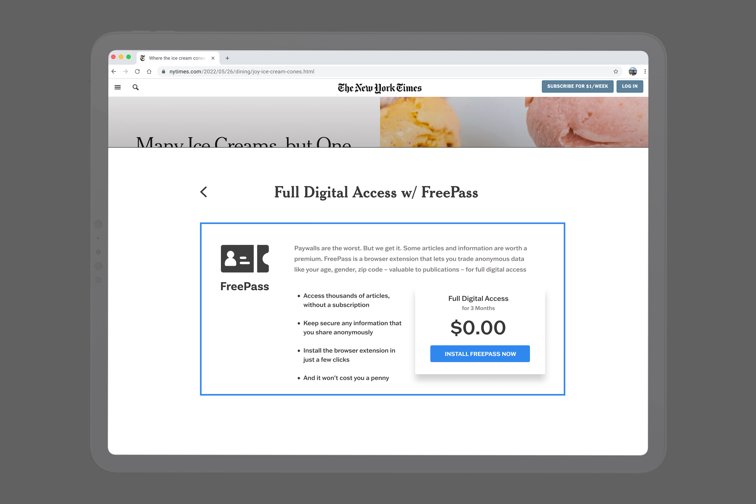 FreePass details on NY Times Paywall.