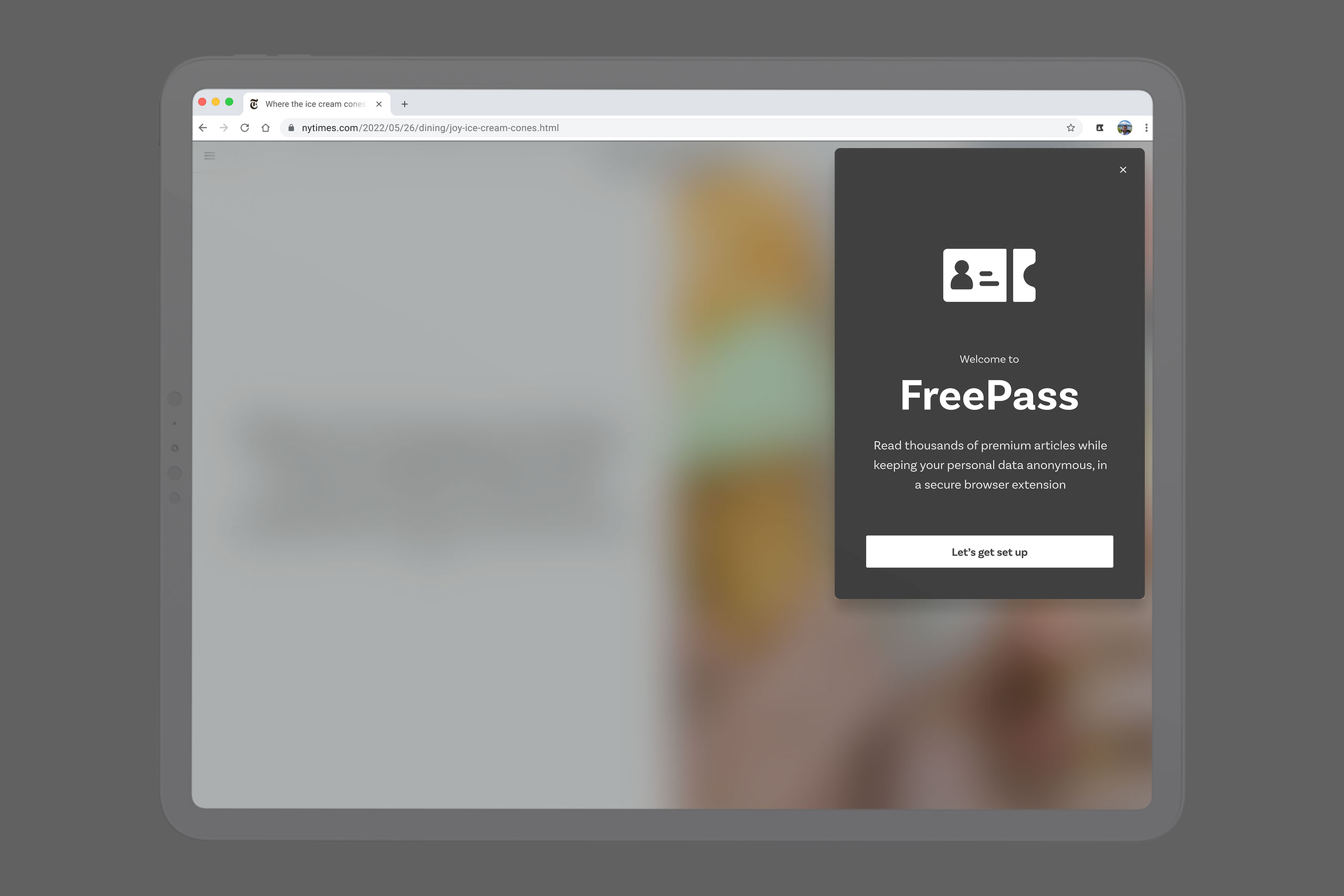 FreePass browser extension welcome screen.