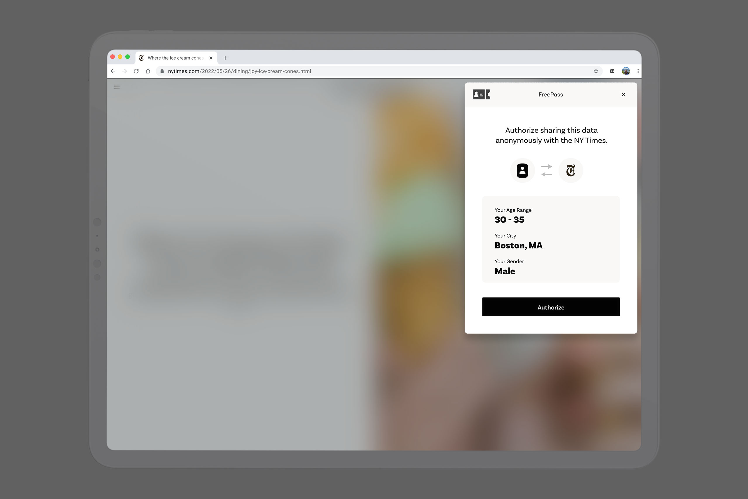 FreePass browser extension subscription confirmation.