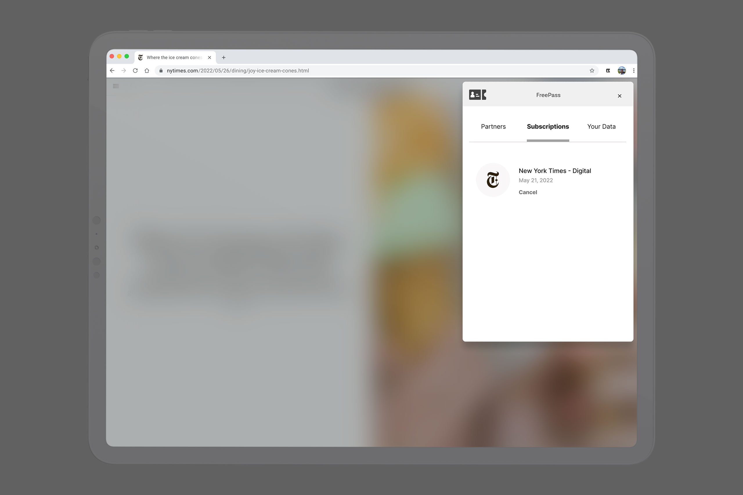 FreePass browser extension manage subscriptions.