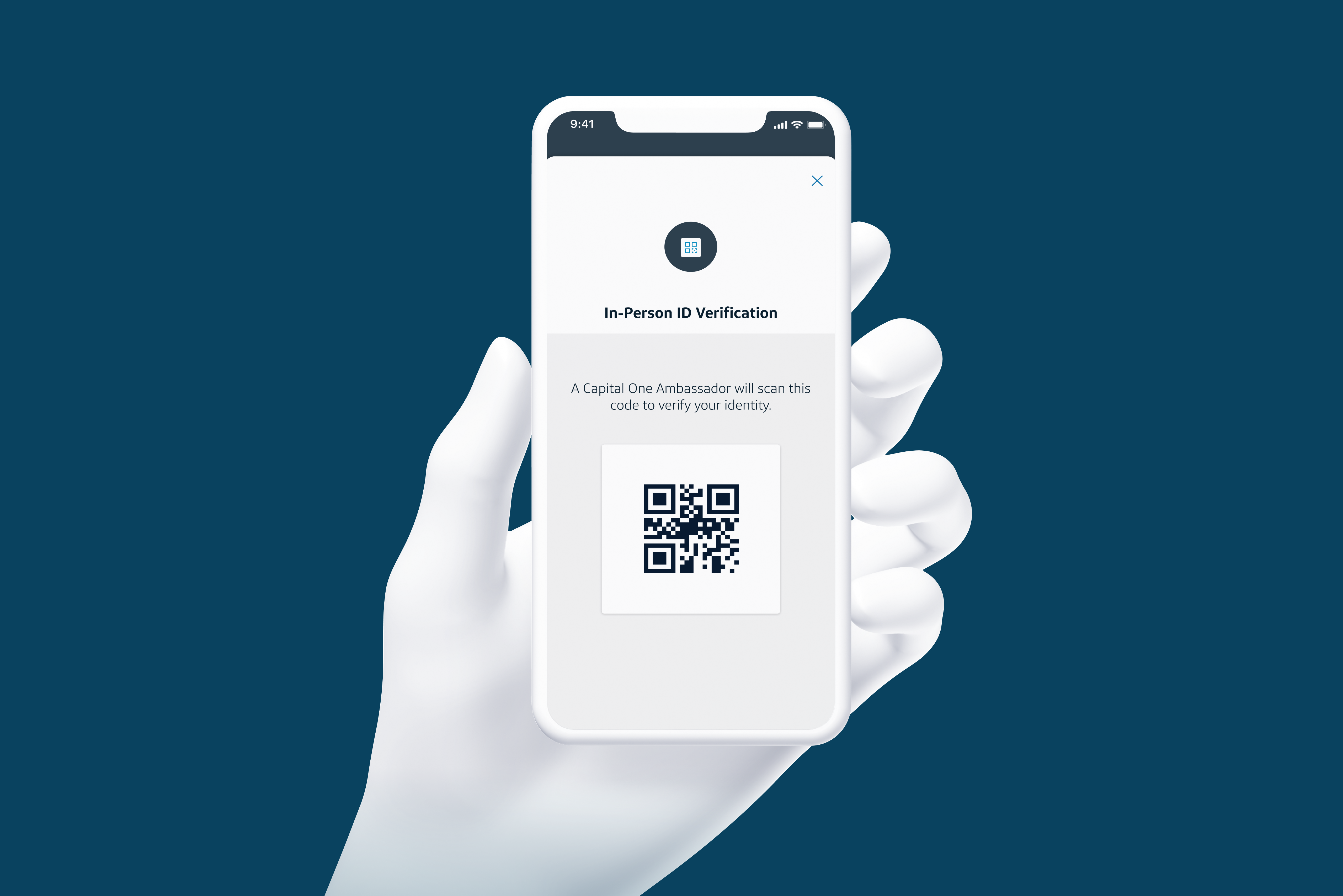 A customers QR Code for in-person mobile authentication.